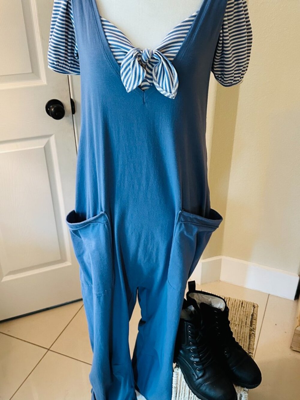 New Cotton Boho Harem & Oh, so comfy Romper - Dusty Blue - Size S